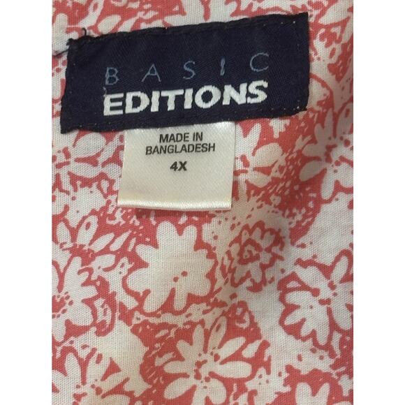Basic Editions Plus Size 4X Red Floral Print Short Sleeve Button Down - Picture 3 of 8